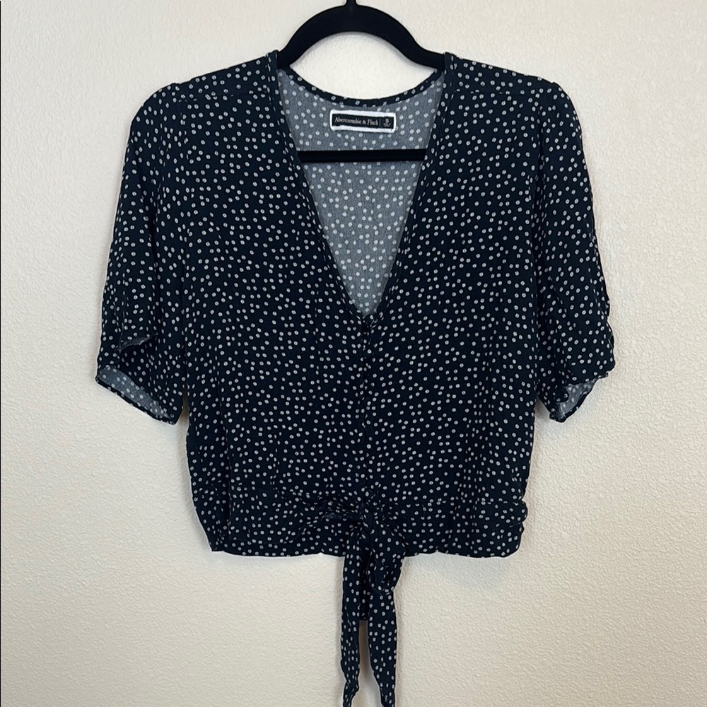 Blue Wrap Tie Front Blouse